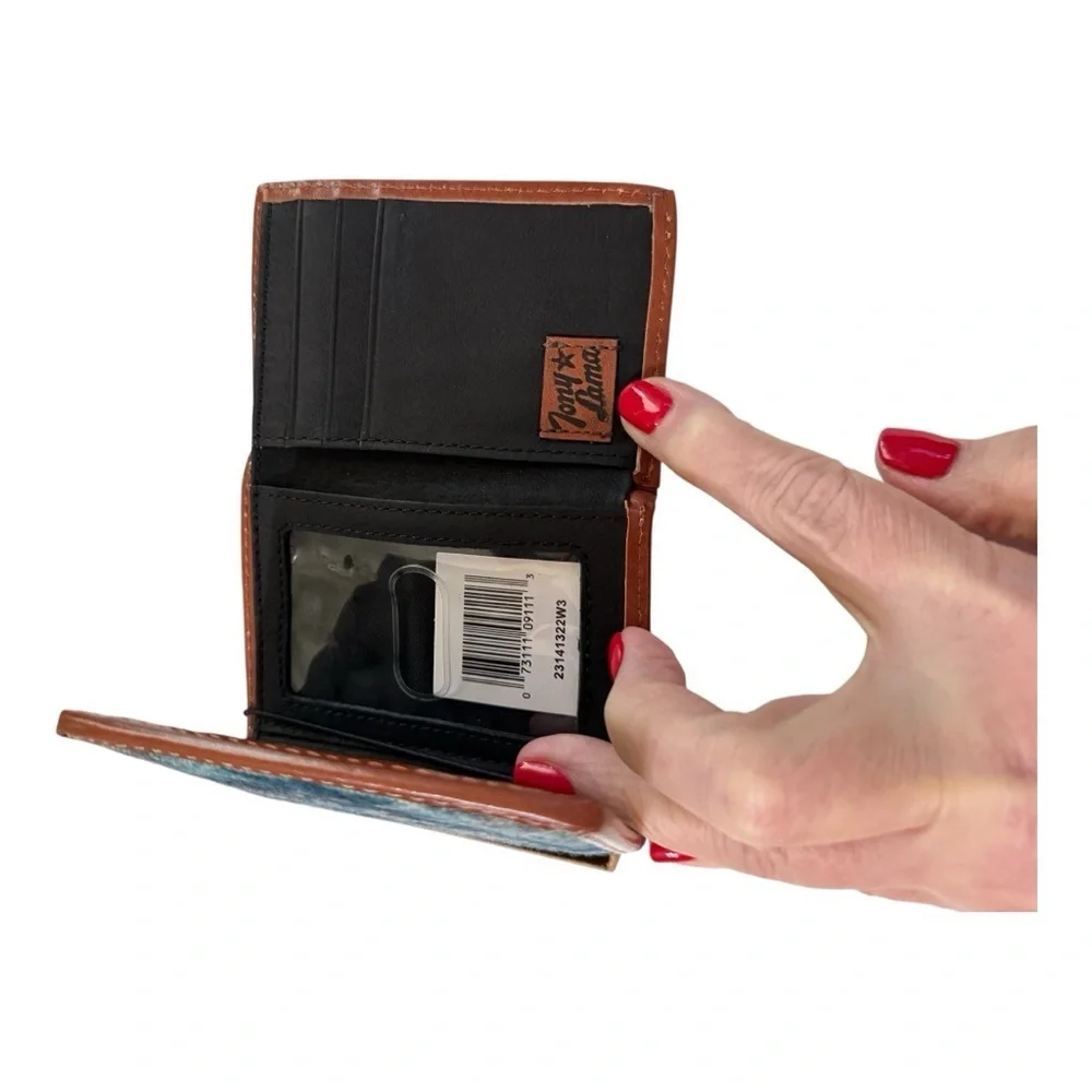 Tony Lama RFID Trifold Wallet – Genuine Leather & Fabric Front – New in Box